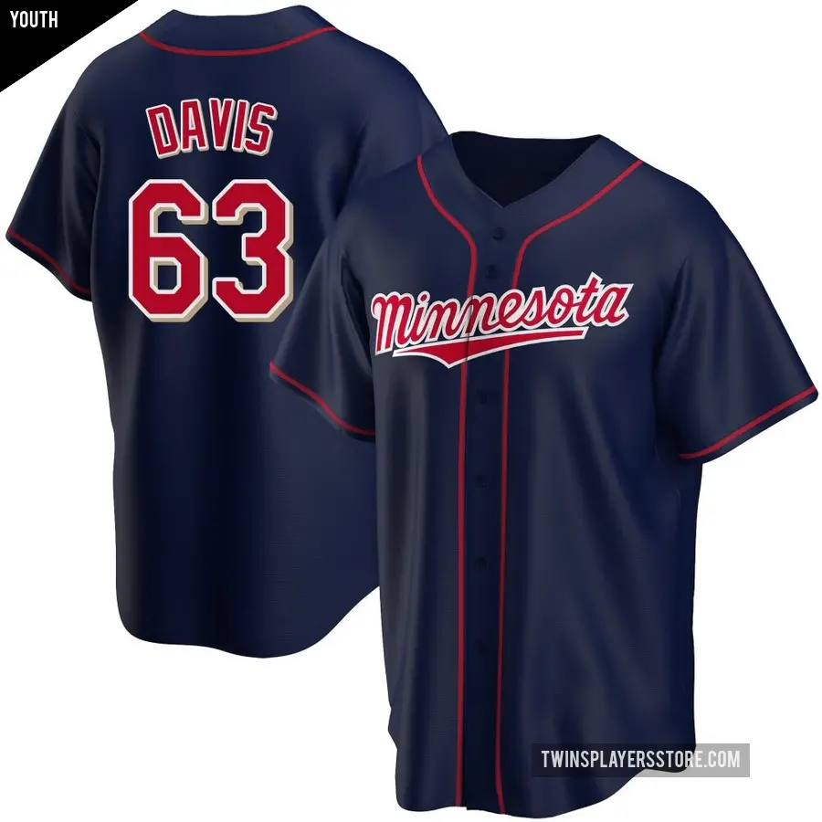 Youth Minnesota Twins ＃63 Noah Davis Replica Navy Alternate Team Jersey